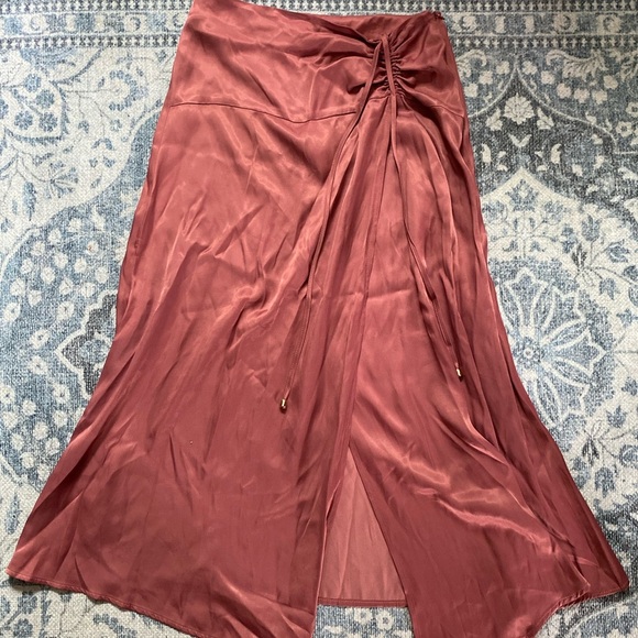 Zara Silky Cinched Detail Wrap Slit Midi Maxi Slip Skirt Blush Pink Size Small - Picture 1 of 5